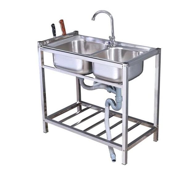 Portable stainless steel double sink 1 layer